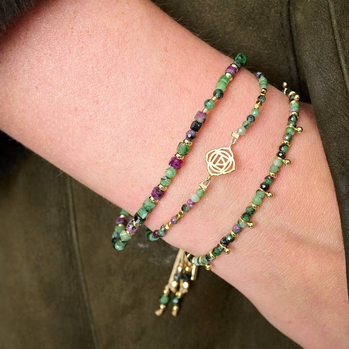 Coiba Gold & Ruby Zoisite Bracelet Stack for wholesale by Boho Betty