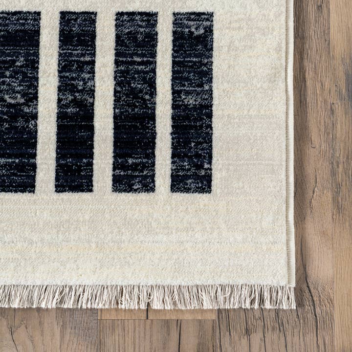 Beige Keeva Modern Striped Fringe Area Rug for wholesale on Faire