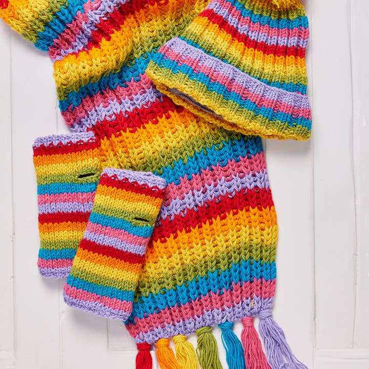 Namaste - Wholesale Scarf – Unisex - Rainbow Stripe Hand Knitted Scarf0
