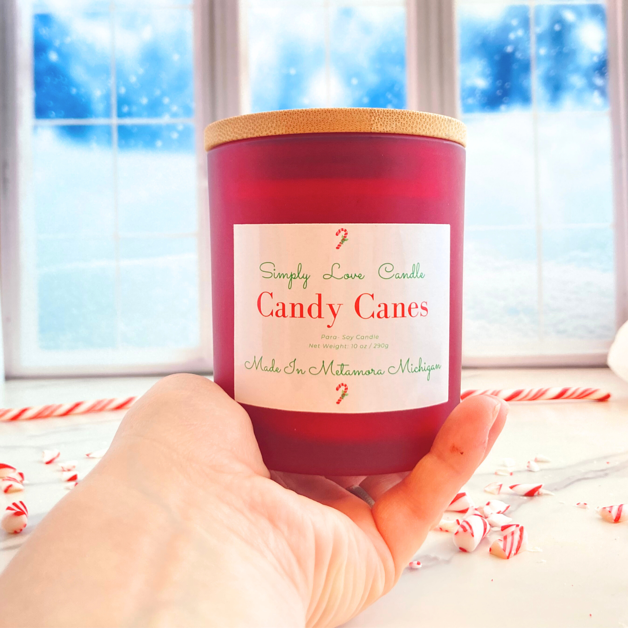 Simply Love Candle - Wholesale Jar/Filled Candle - Vanilla + Mint  8 oz Red Candle with Bamboo Lid2
