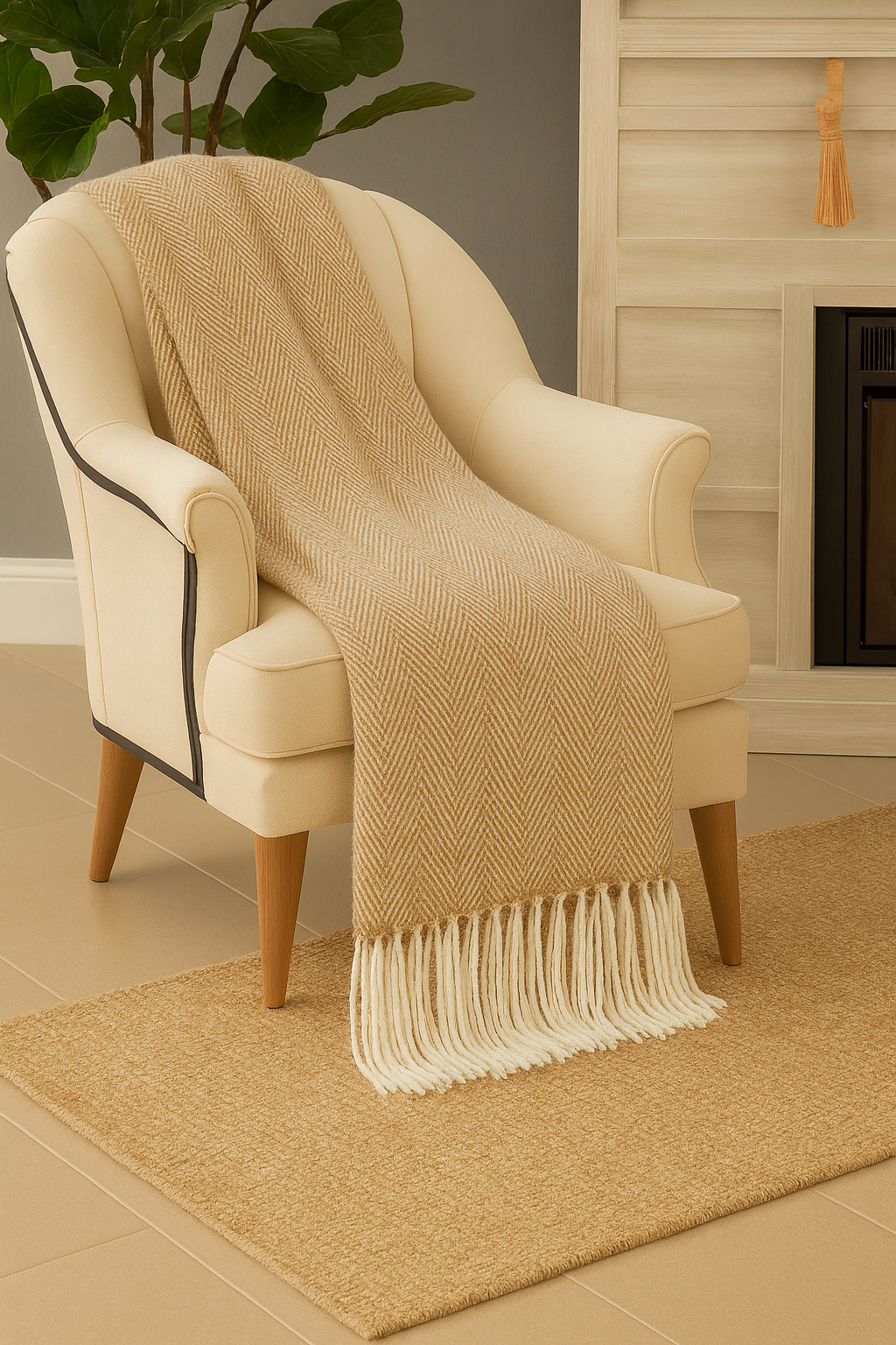 Fennco Styles - Wholesale Throw Blanket - Camel Herringbone Fringed 50x60 Inch Throw Blanket3