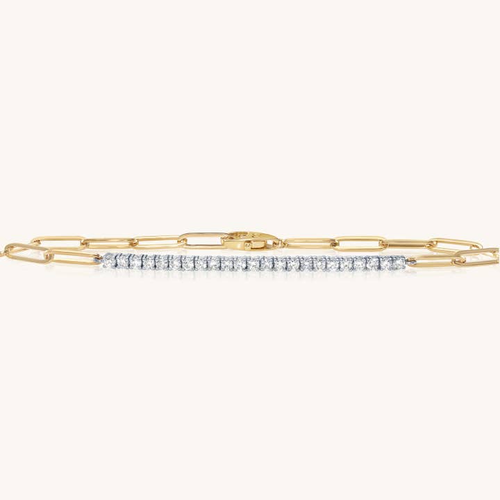 All Diamond Source - Wholesale Tennis Bracelet - 14K Gold and Diamond Tennis Bracelet with Paper Clip Links
