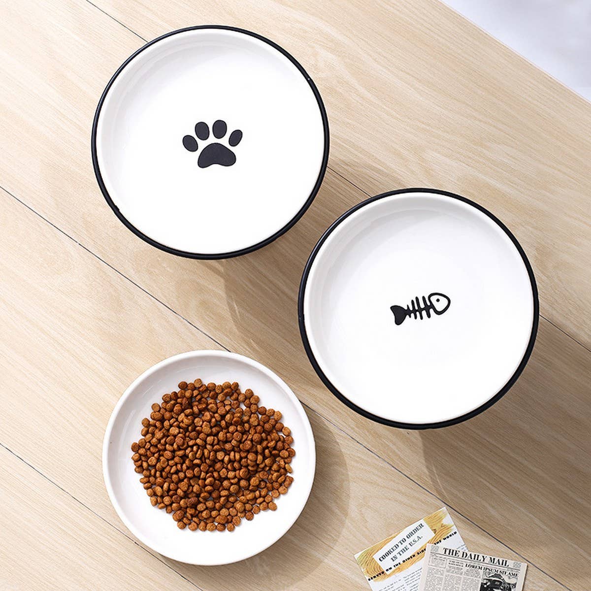 PAWPAWwholesale - Wholesale Pet Bowl - Cat/Dog - Fishbone Paw Ceramic Pet Bowl with Stand_CWMM59408