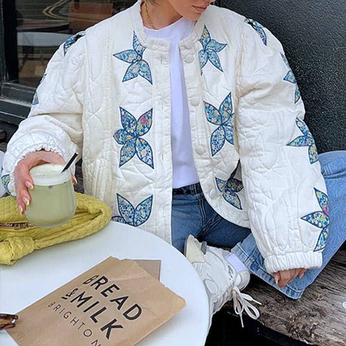White Fashion Floral Printed Single-Breasted Jacket for wholesale on Faire