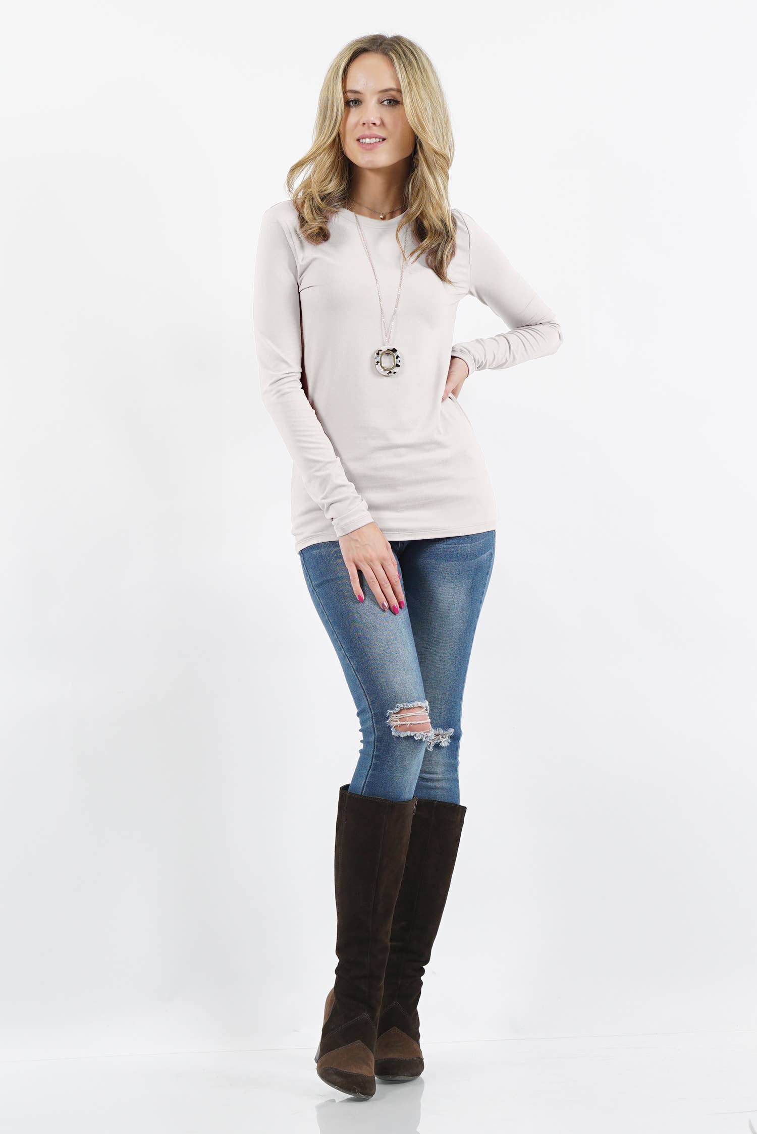 42POPS - Wholesale Knit Top - Women's - ,.0731 Microfiber Long Sleeve Tee SI-2490514