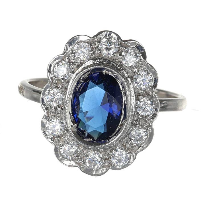 Ring with sapphire and zirconia in 925 silver. for wholesale by Gold Antique