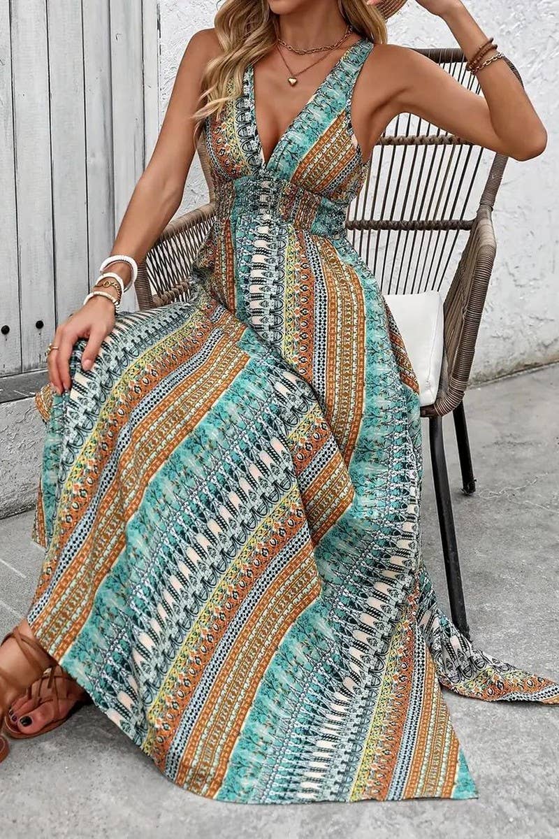 NINEXIS - Wholesale Dress - Women's - CWDHL0947_SUMMER V-NECK BOHEMIAN LONG DRESS13