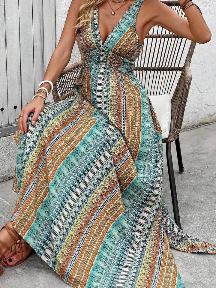 NINEXIS - Wholesale Dress - Women's - CWDHL0947_SUMMER V-NECK BOHEMIAN LONG DRESS13