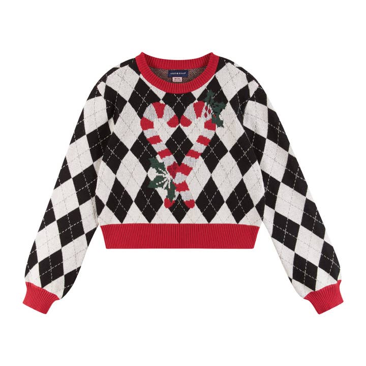 Kids White Argyle Sweater | Candy Canes Holiday Christmas for wholesale on Faire