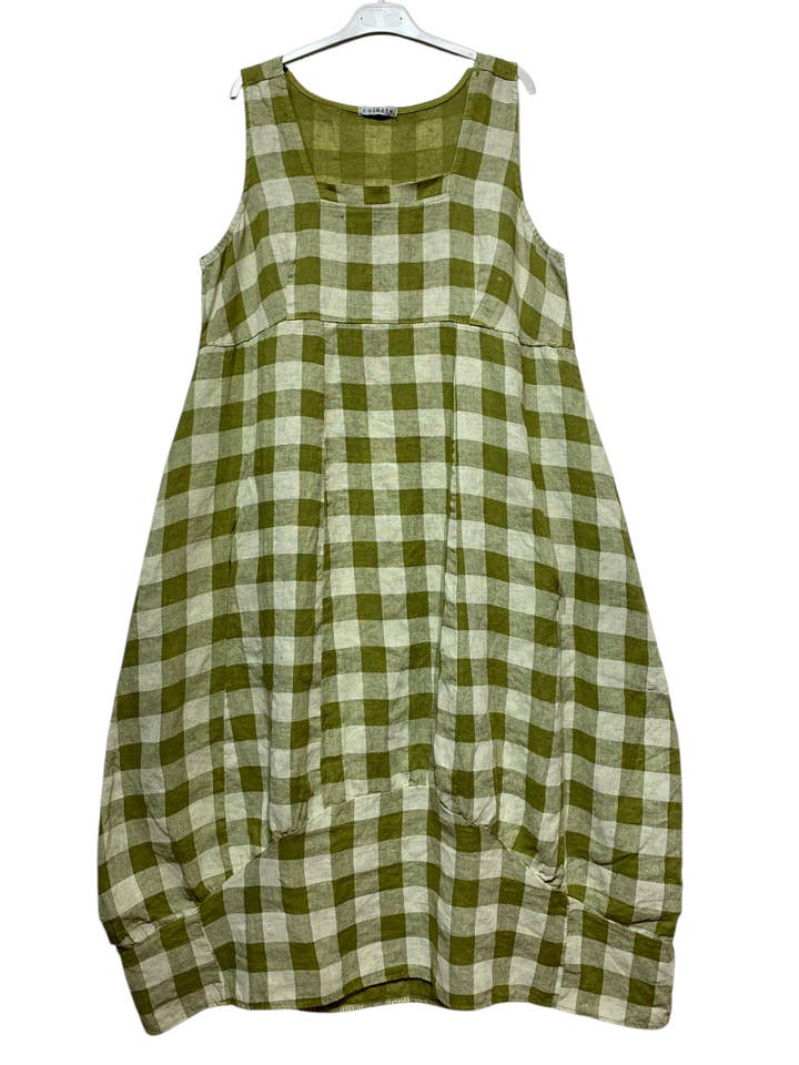 LINEN & COTTON HOUSE - Wholesale Dress β Women's - LINEN DRESS WITH POCKETS, GINGHAM CHECK PATTERN 3227