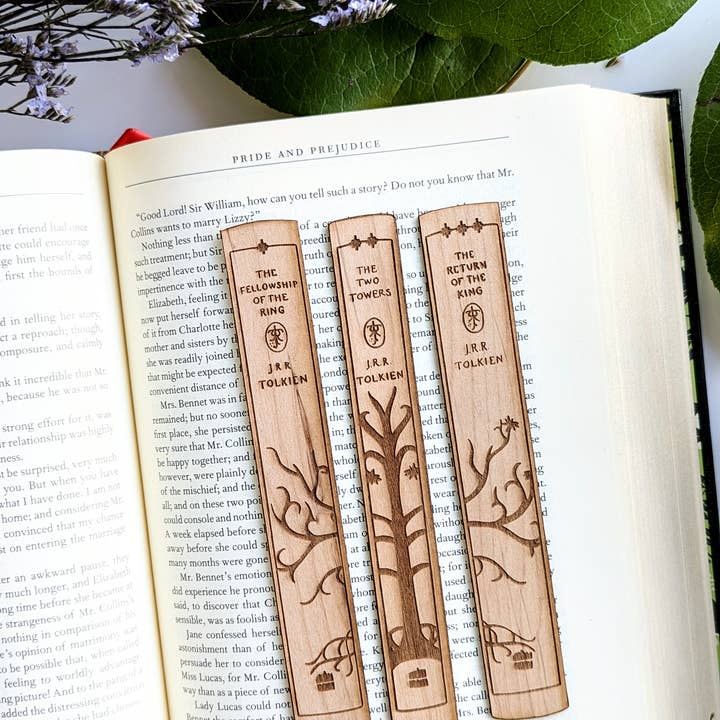 NTSD Gaming and Bookish Goods - Wholesale Bookmark - Tolkien LotR Book Spine Trio Wooden Bookmarks