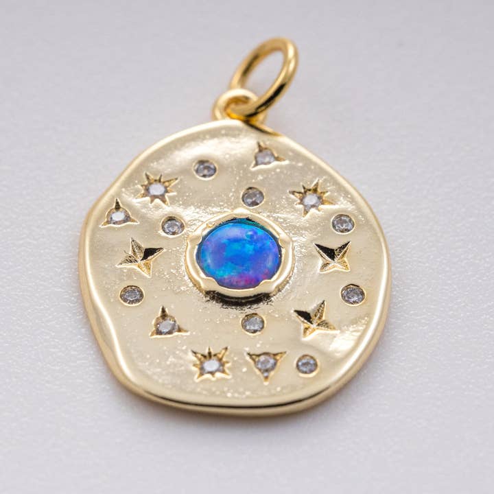 Guld Blå Opal Stjärnstråle CZ Hängsmycke Charm CPG329 för wholesale av Jewel Pledge