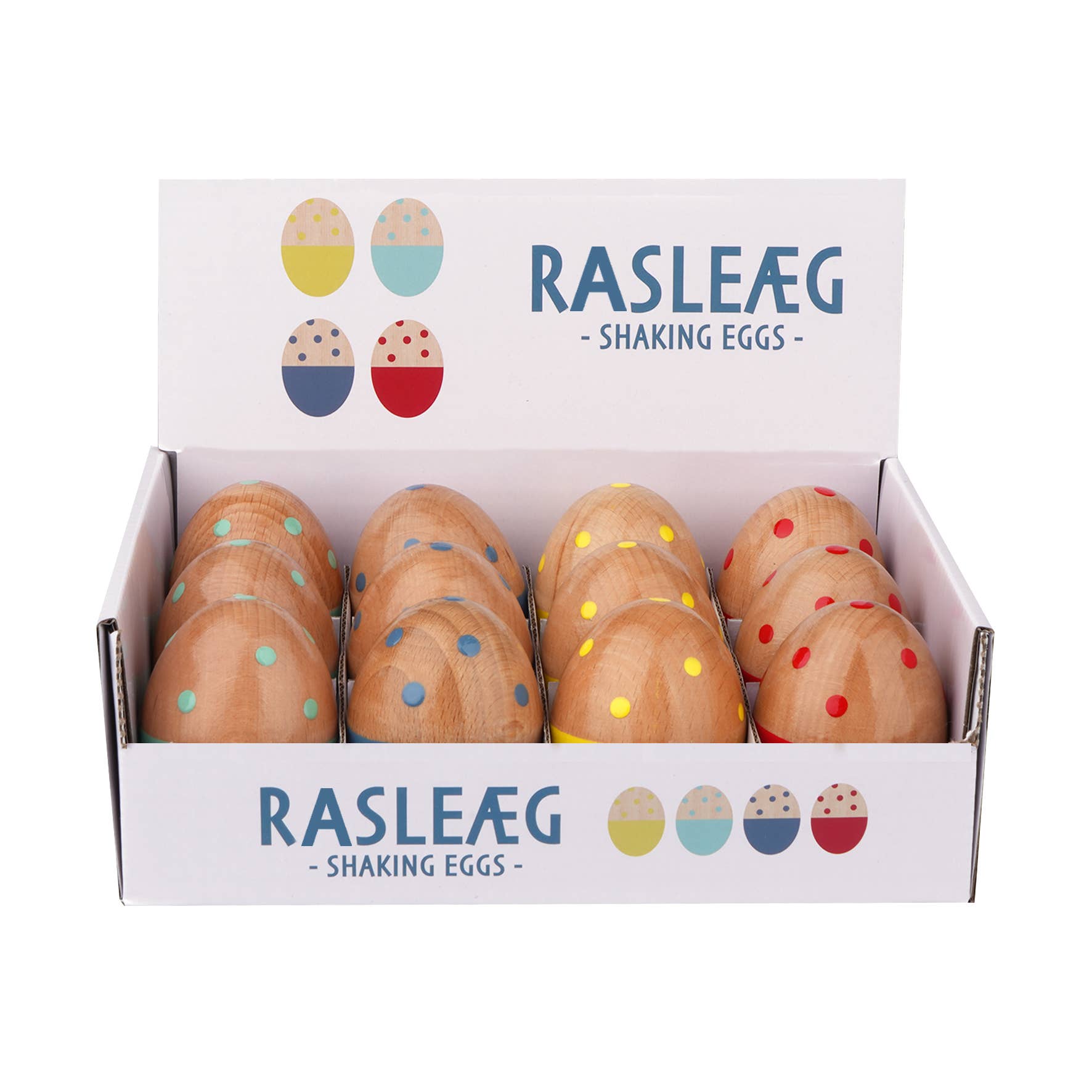 Barbo Toys - Wholesale Wood Toy - Kids - Barbo Wood - Wooden Egg shaker Display (with 12pcs) FSC2