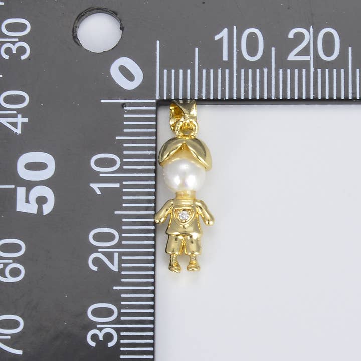 Beads Creation - Wholesale Individual Charm/Pendant - Dainty Boy and Girl Charm with Pearl Pendant, Mother's Gift