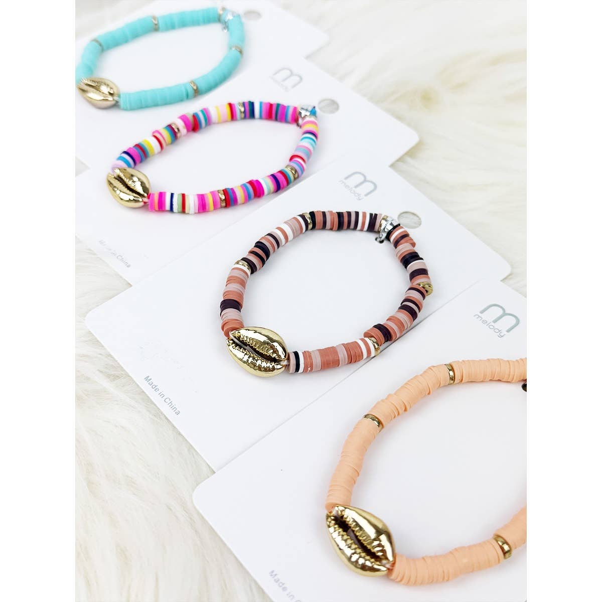 Mixed Color Clay Bead Sea Shell Charm Bracelet for wholesale on Faire5