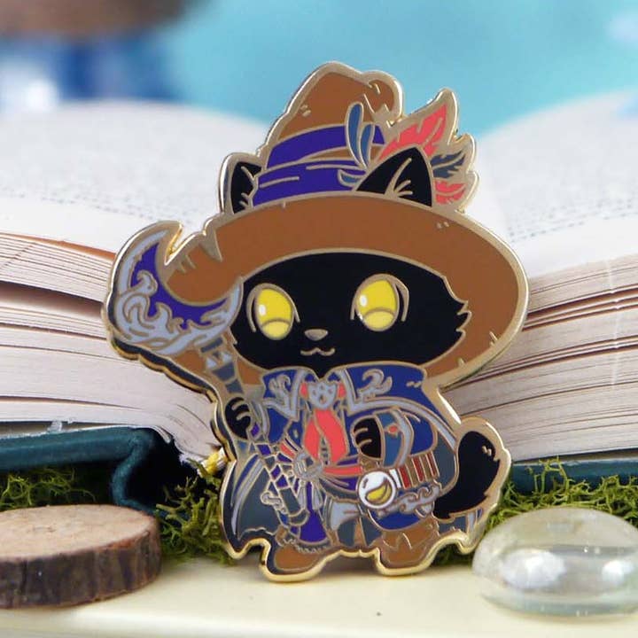 S1 Black Mage Warlock Cat Enamel Pin for wholesale by Nyanzilla
