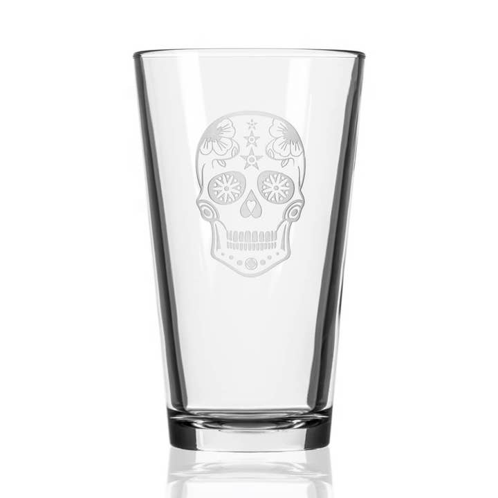 Sugar Skull 16oz Beer Pint - Halloween Glassware for wholesale by Rolf Glass