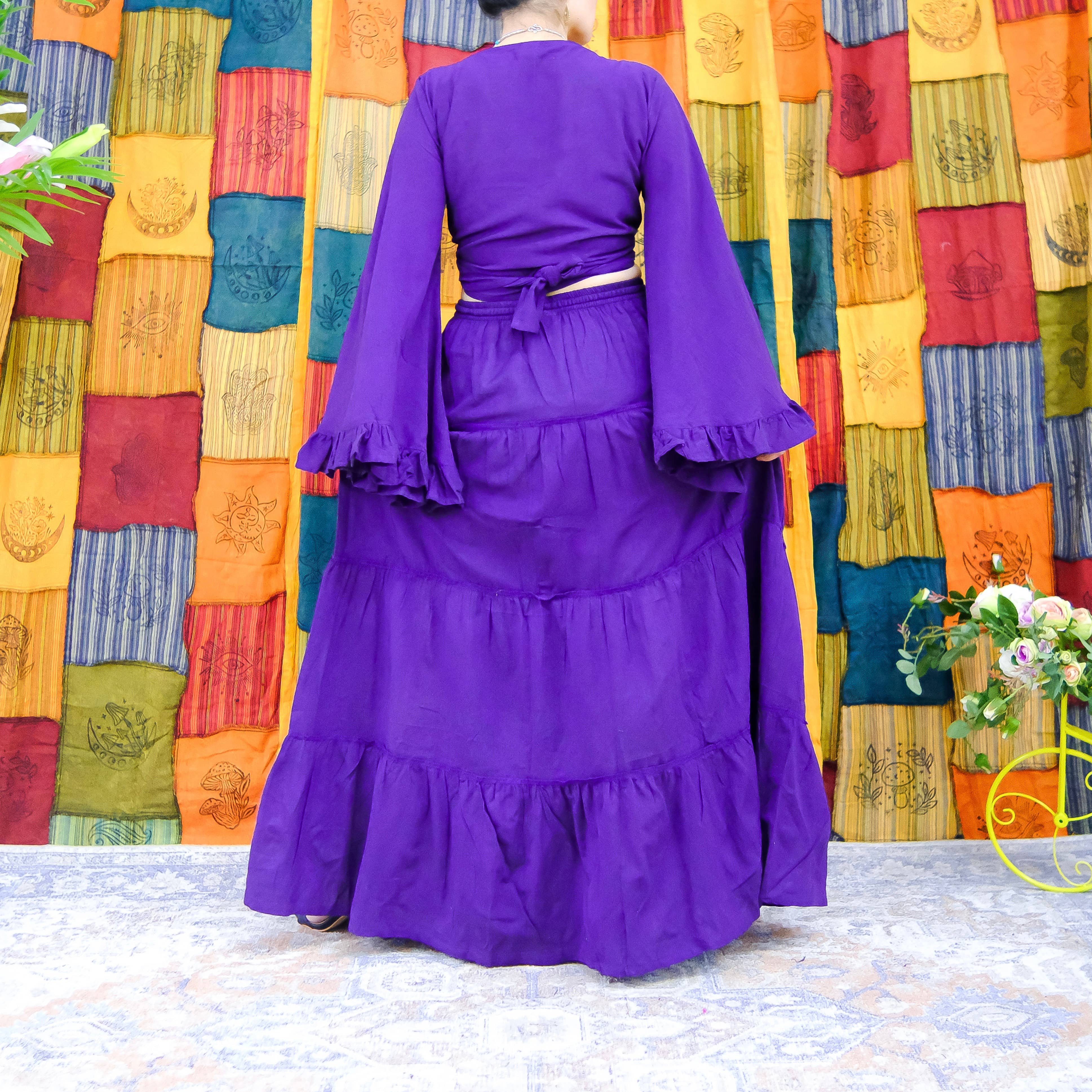 Karma Nepal Crafts - Vendita all'ingrosso Completo top e gonna - Donna - Set top con gonna fluida in cotone a strati con maniche a balze5