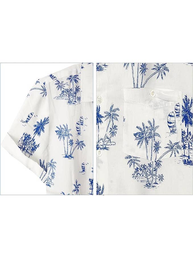 HAPPY BAY Cotton Men's Hawaiian Shirt Blue Palm Tree P00439 for wholesale on Faire2