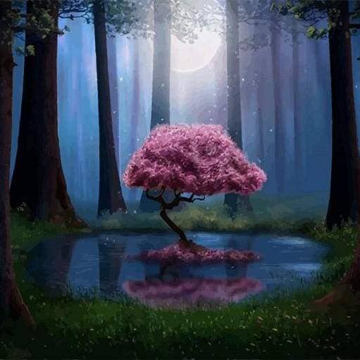 Árvore Rosa na Água por atacado de Paint with Number