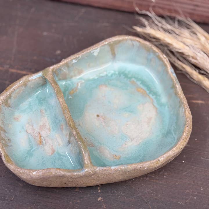 Plato cerámica doble orgánico – Verde agua y cenizas local para venta al por mayor de veronicaruizceramica