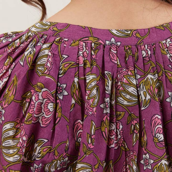 rockflowerpaper - Wholesale Blouse - Women's - Margo Plum Gathered Sleeve Blouse