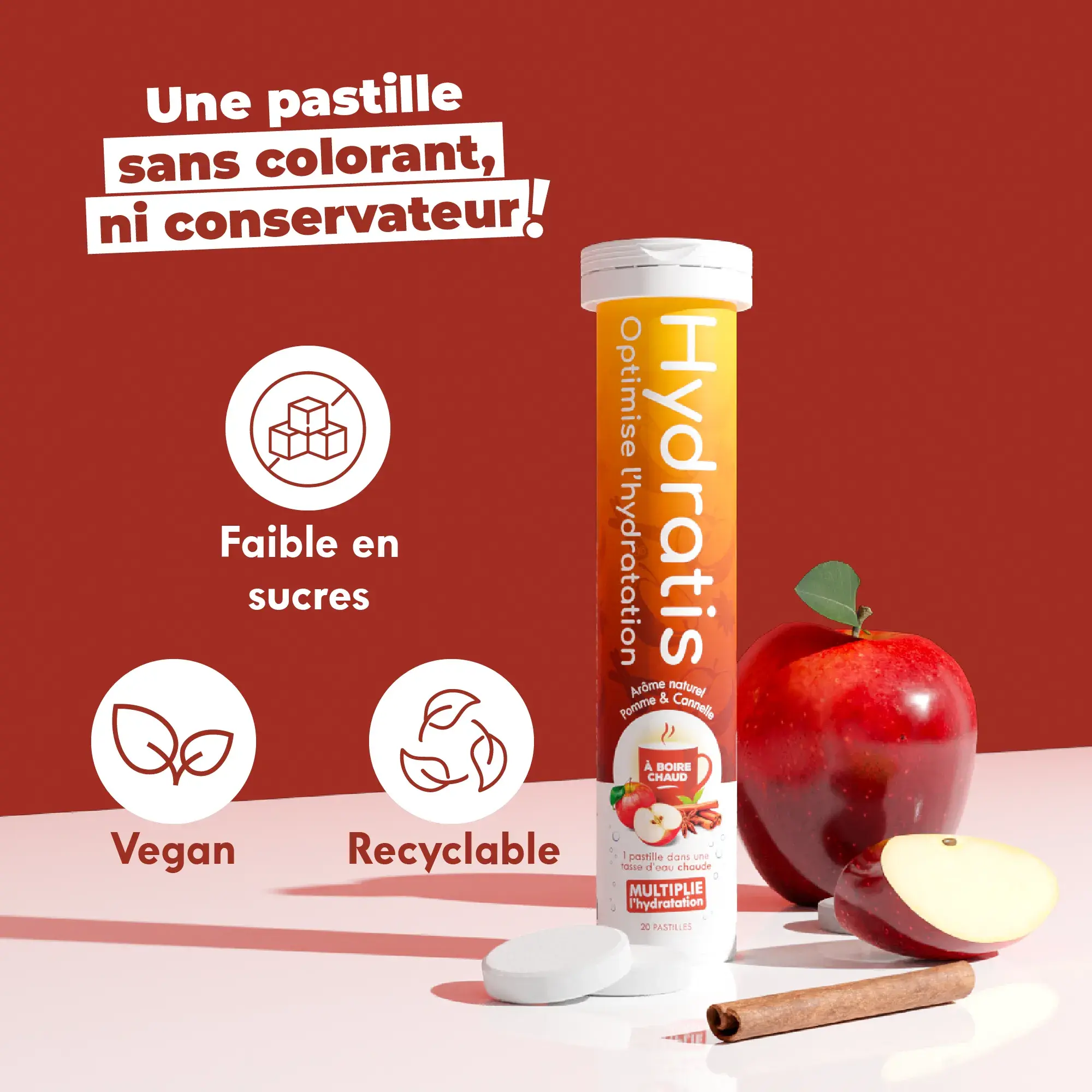 Hydratis - Vendita all'ingrosso Vitamine/integratori orali - Hydratis Mela e Cannella - 8 tubi da 20 compresse effervescenti per idratazione ottimale8