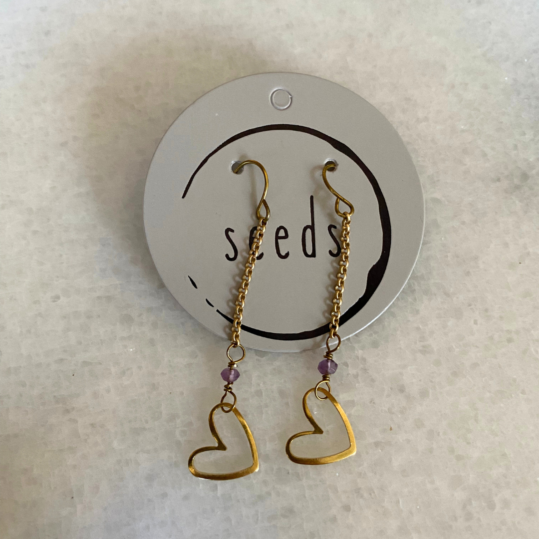 Seeds - Vendita all'ingrosso Orecchini pendenti - Orecchini a cuore in oro opaco | ciondolo in ottone con pietre semipreziose4