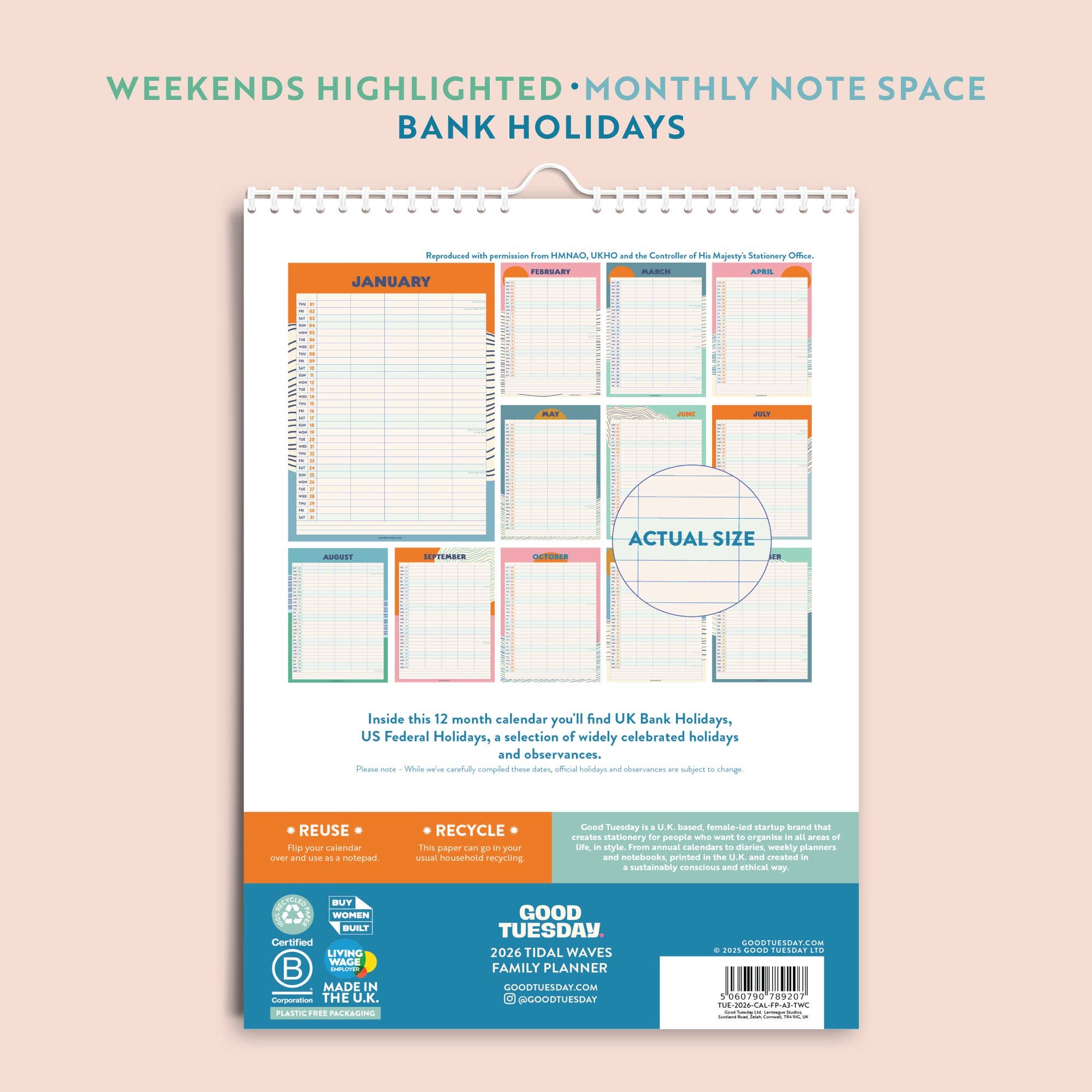 Good Tuesday (Once Upon a Tuesday) – Agenda por atacado – Planeador Familiar de Parede 2026 Tidal Waves | 5 Colunas | A33