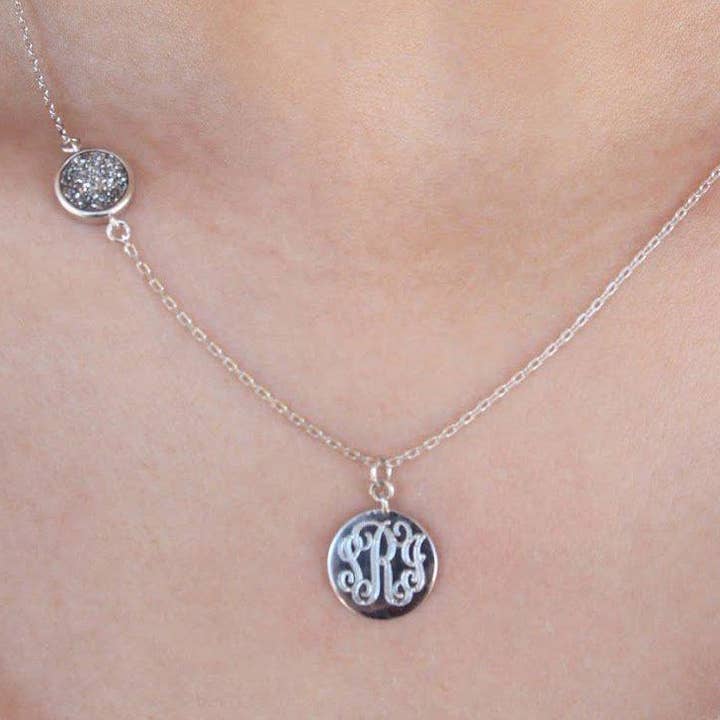 Sterling Silver Engraved Druzy Necklace for wholesale by Atlanta Jewelers Supply