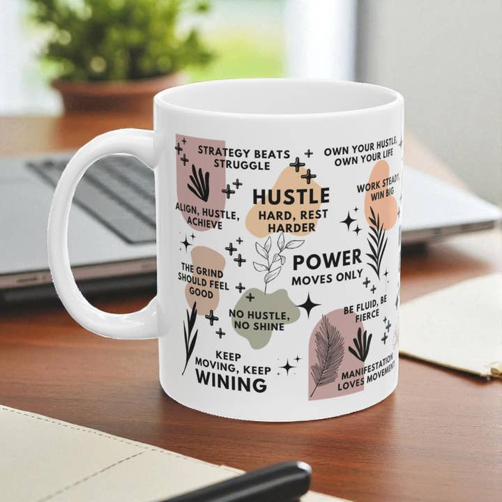 EMESLY - Wholesale Coffee Mug - Hustle and Flow Motivational Ceramic Coffee Mug; 11oz/15oz2