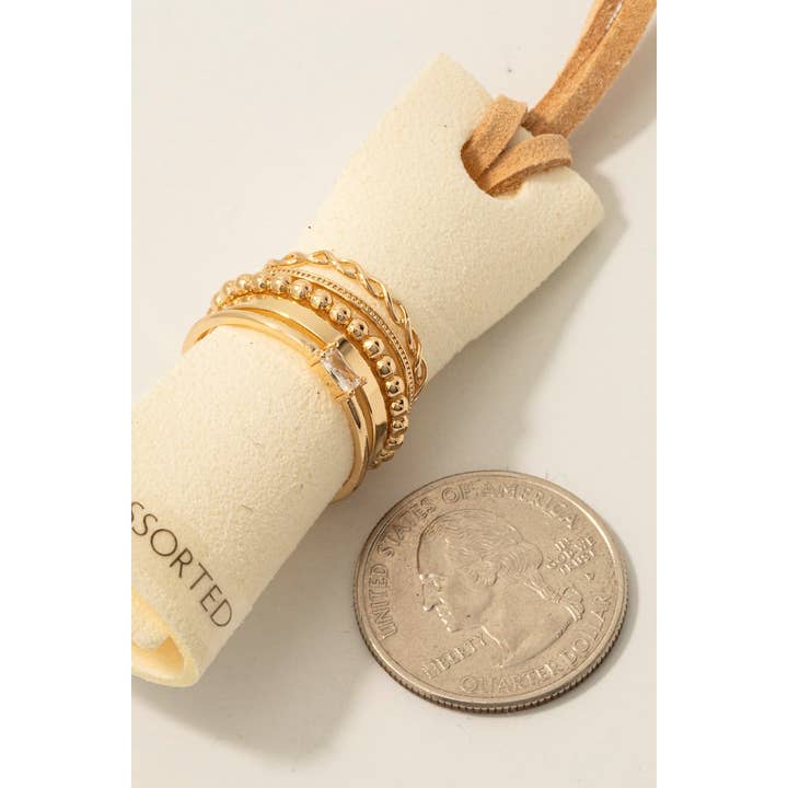 Fame Accessories - Wholesale Band/Stacked Ring - 5Pc Mixed Band Rings Set