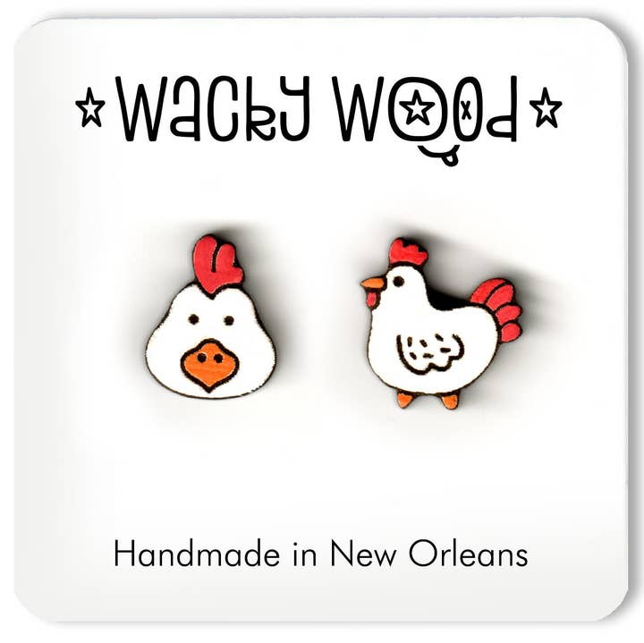Wacky Wood - Wholesale Stud/Post Earrings - Chicken Earrings, Animal Earrings0