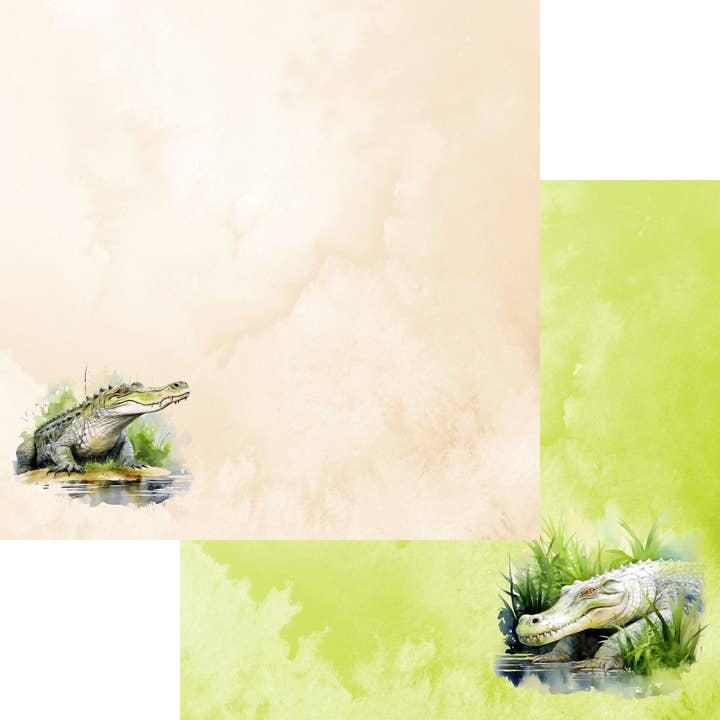 Watercolor Wildlife Collection Crocodile 12 x 12 Double-Sided Scrapbook Paper by SSC Designs - 15 Pack for wholesale by SSC Wholesale
