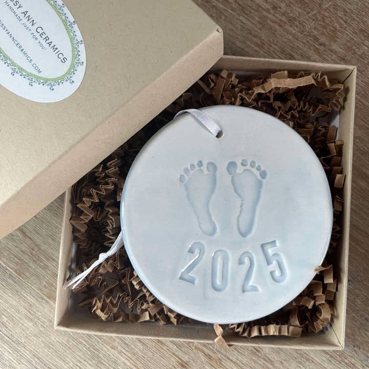Chrissy Ann Ceramics - Wholesale Ornament - Baby Boy Ceramic Christmas Ornament | Handmade Pottery