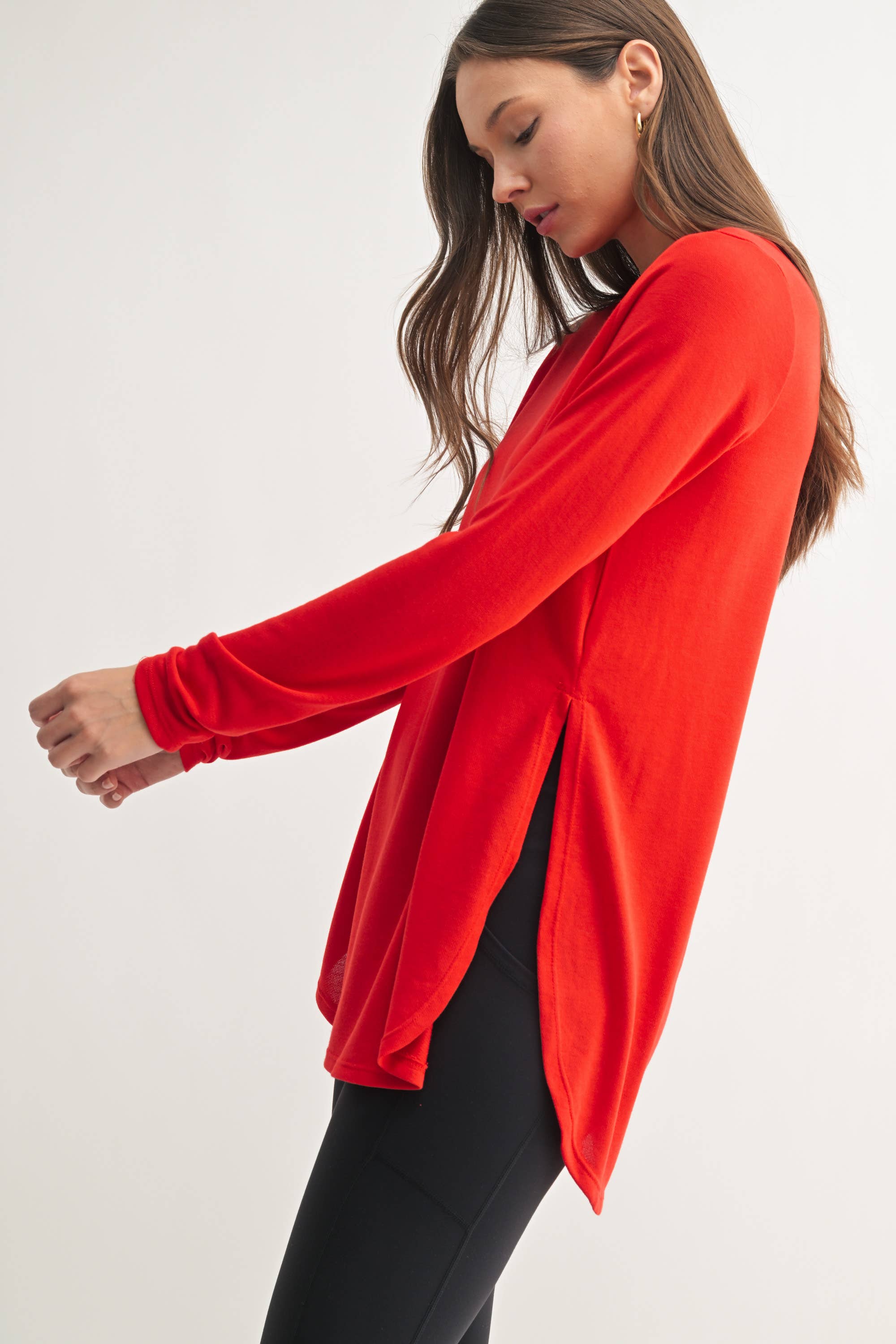 Mono B - Wholesale Tunic - Women's - Long Sleeve Flow Top with Side Slit5