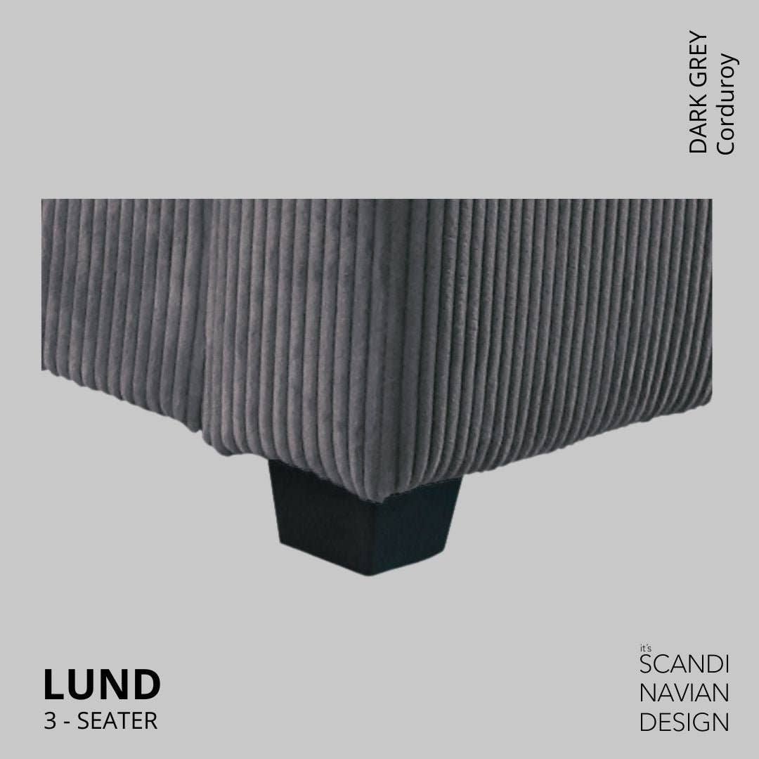 Lund 3-seater Sofa, Dark Grey Corduroy, removable & washable cover for wholesale on Faire6