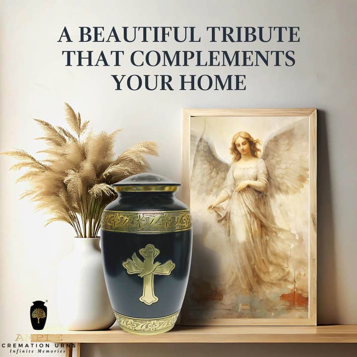 Ample Cremation Urns - Wholesale Urn - Black & Gold Cross Urn – Faith Dove Adult Ashes Memorial7
