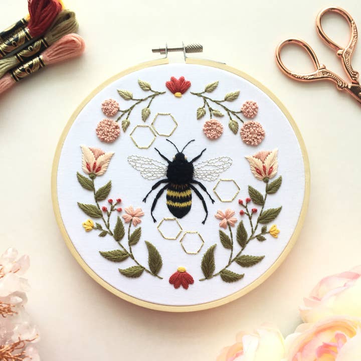 Honeybee Motif Embroidery Kit for wholesale by Eight22Crafts