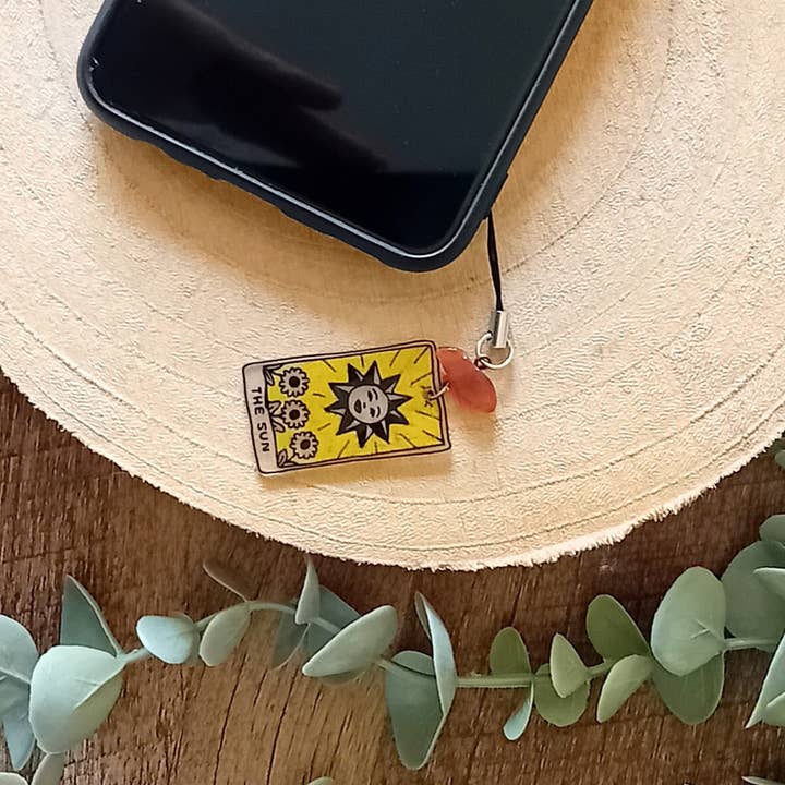 La baleine qui embosse - Vente Sangle pour étui à téléphone - Bijou de Téléphone Carte de Tarot Soleil & Cornaline