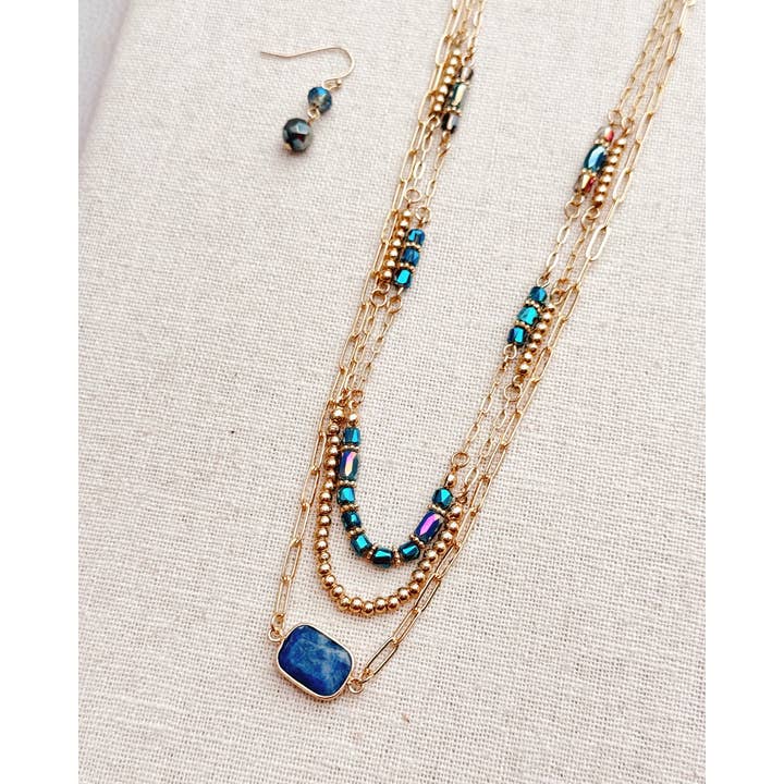Juniper Wish - Venta al por mayor Juegos de joyas - Conjunto de collares cortos de cuentas de cristal de sodalita dorada y azul