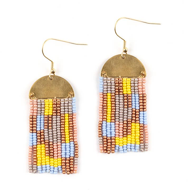 Brincos de patchwork e latão com miçangas por atacado de Altiplano