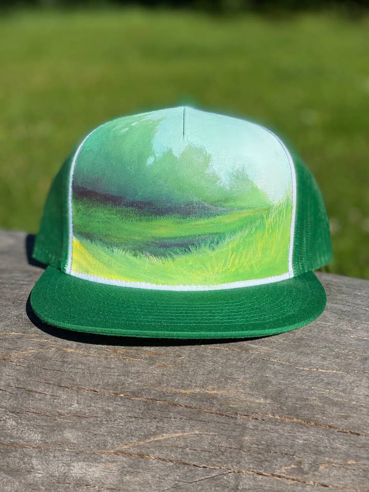 "Greenery" Hand Painted Hat for wholesale by Mary Bea Art