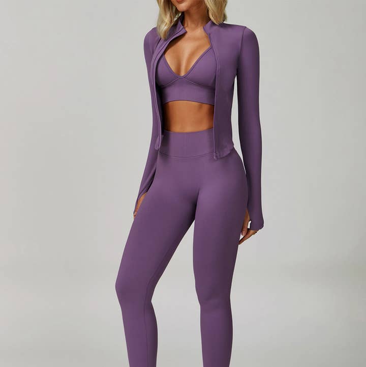Crave by FW - Wholesale Activewear Set - Women's - 3 Pieces Activewear Set with Bra, Jacket and Legging1