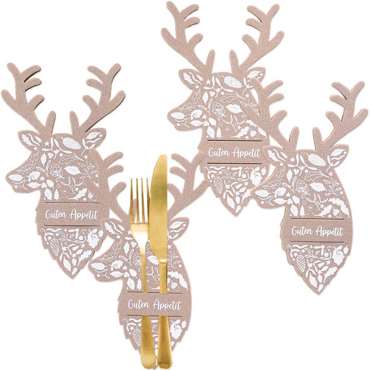 Set da 4 portaposate in feltro a forma di cervo, set da 4 per la vendita all'ingrosso da parte di Papierdrachen
