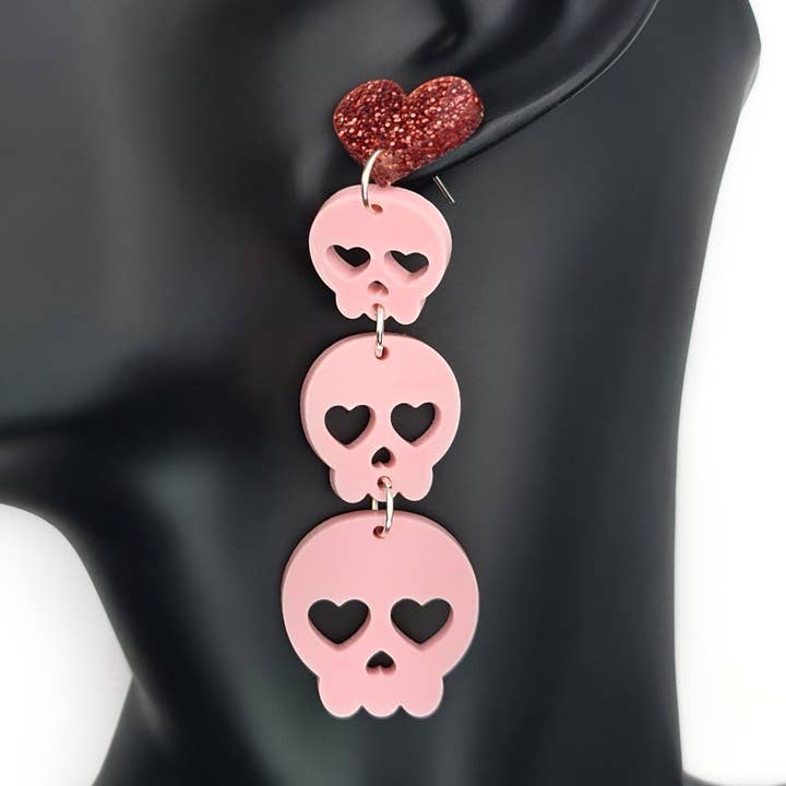 Pink Skully Trio Pastel Acrylic Post Earrings for wholesale by Stars & Red Roses