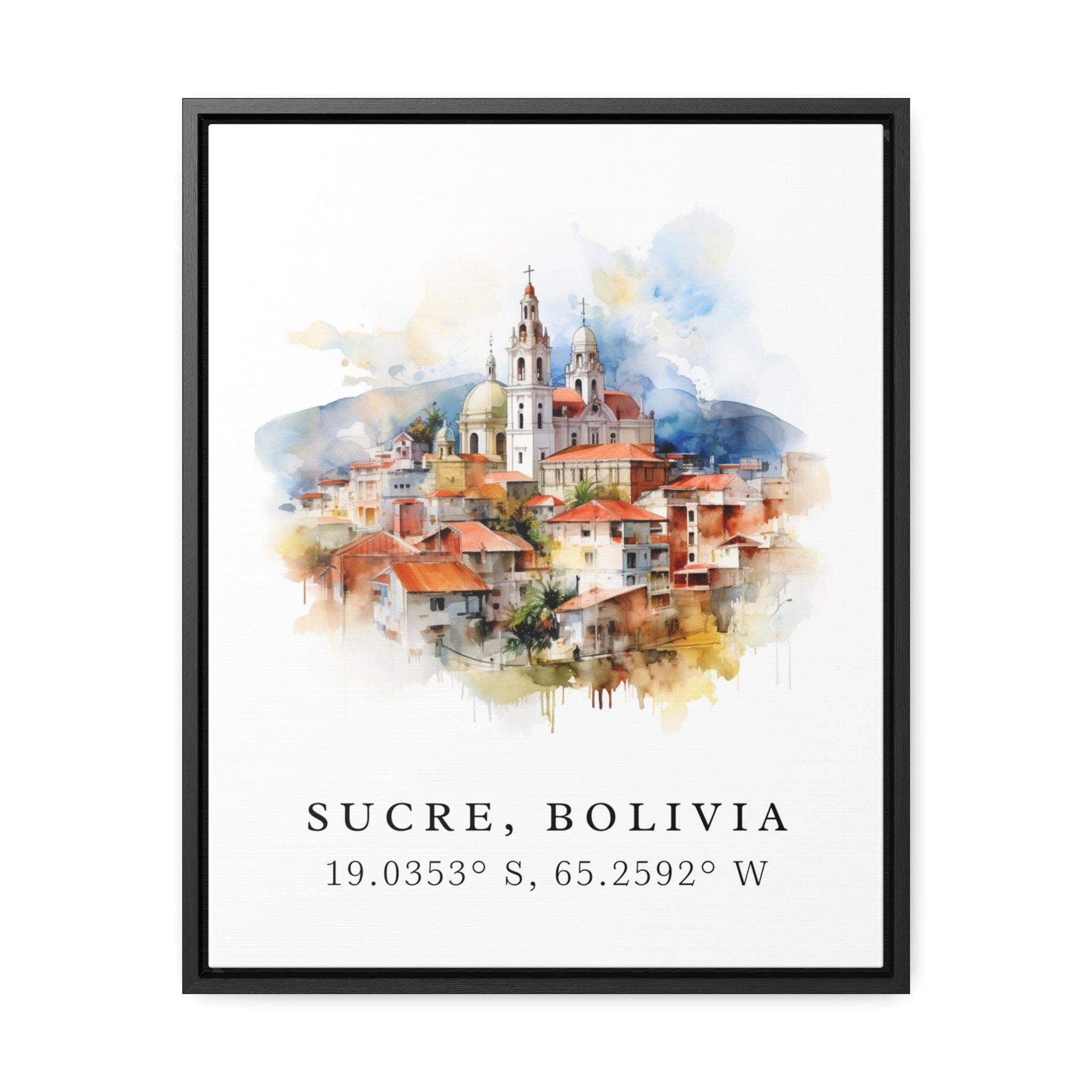 Premium Travel Art - Wholesale Art Print - Sucre traditional travel art - Bolivia, Sucre poster, Wedding gift, Birthday present, Custom Text, Personalised Gift1