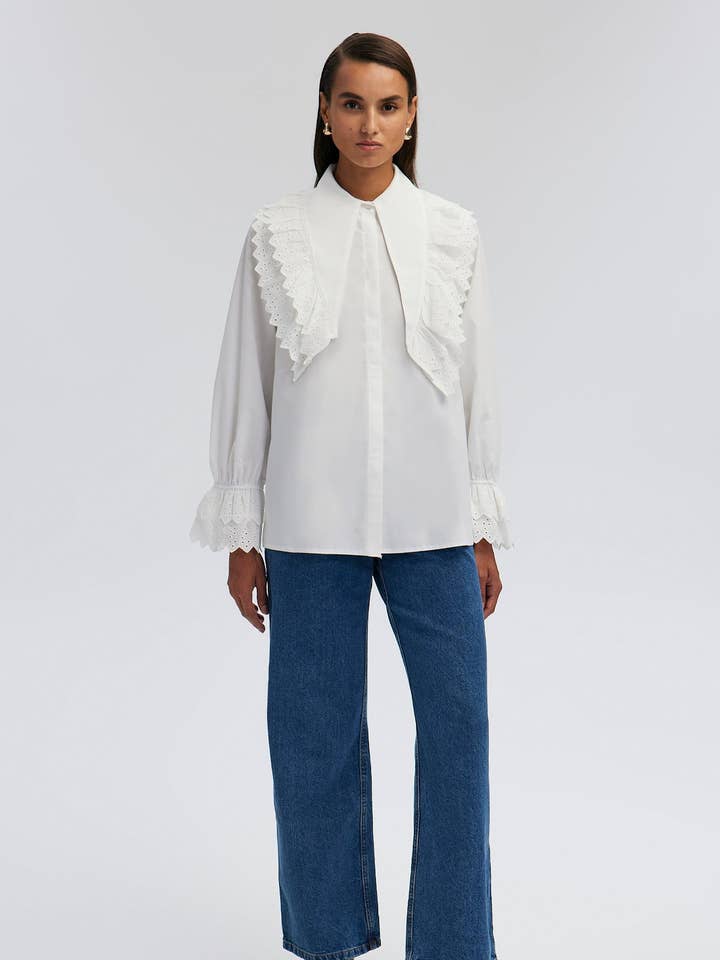 POPELINE OVERHEMD MET BREDE KRAAG VAN KANT voor wholesale door Touché Privé EU