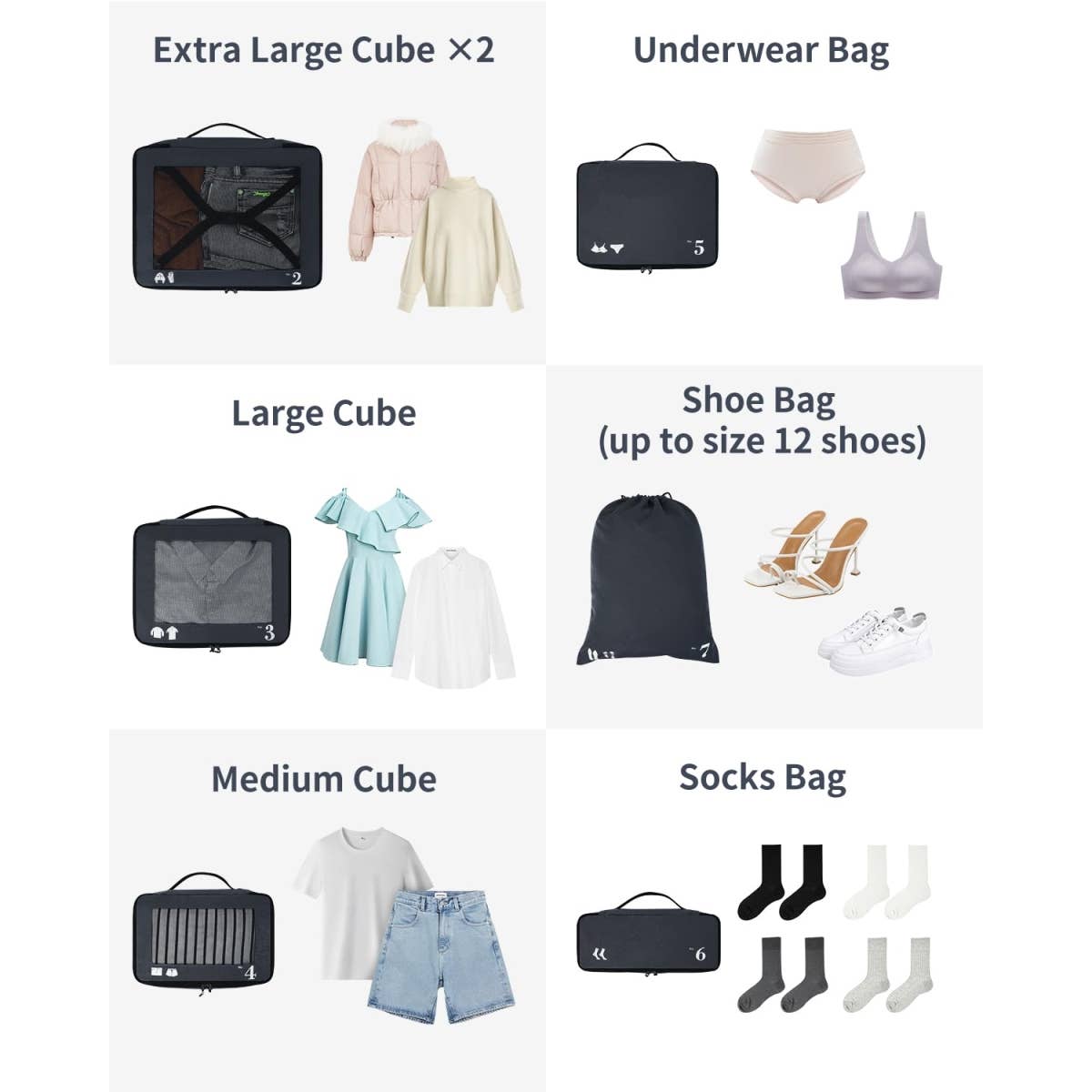 wandf – wholesale Packningskub – 7-delat set tåliga resväskorganisatörer med packpåsar30