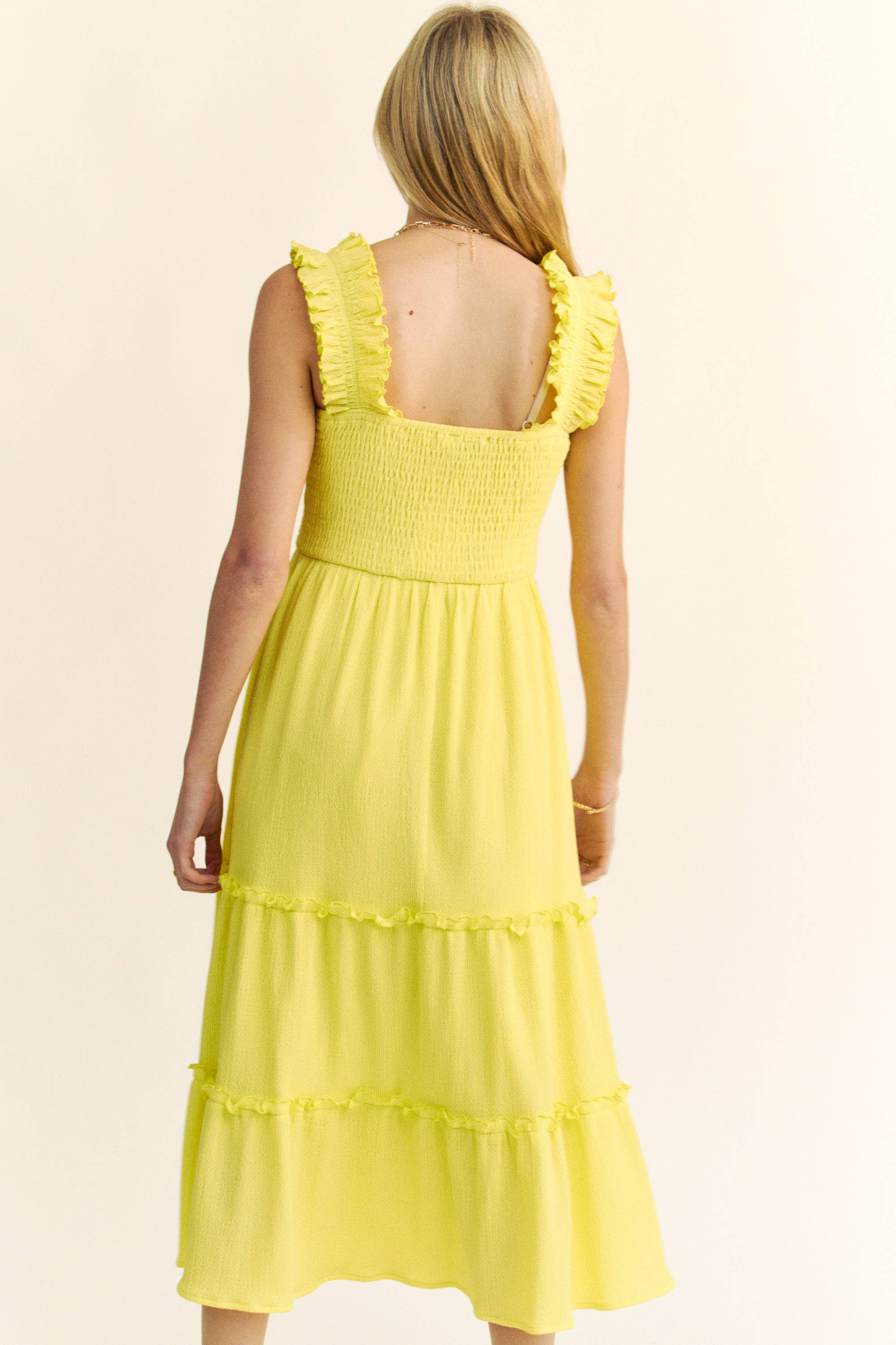 Davi & Dani - Wholesale Dress - Women's - PLUS SMOCING BODICE RUFFLE DETAIL SHIRRED DRESS6